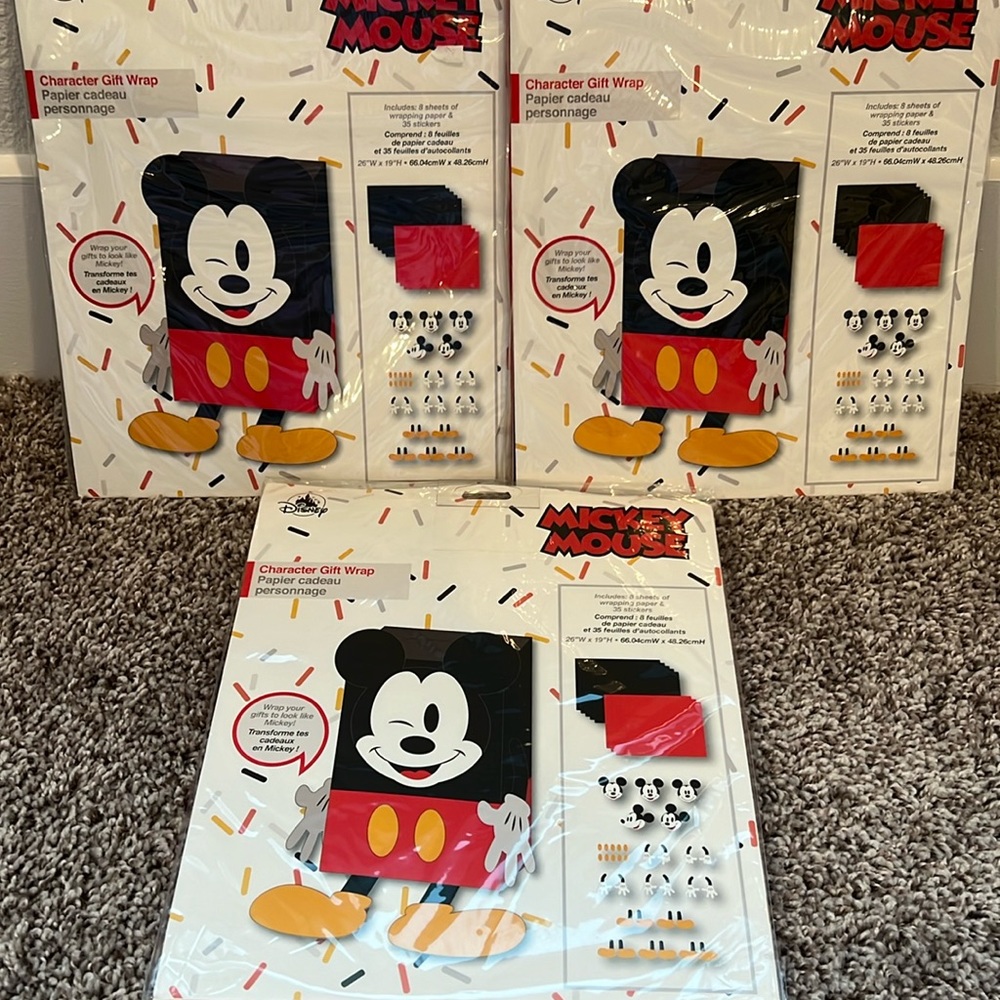 #Mickey Mouse gift wrap new. 3 sets